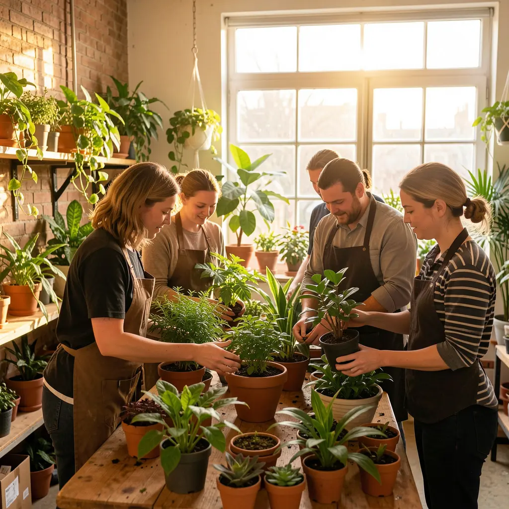 Our team working with indoor plants